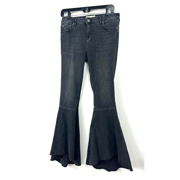 Free People Womens Black Ruffle Denim Flare Bell Bottom Jeans Size 29 1192R2 - Picture 4 of 12